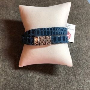 Blue Leather Wrap Bracelet w/Silver Magnetic Clasp